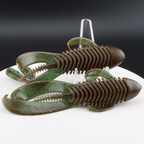 Soft plastic fishing lures set: speckled green with brown ribbed bodies and hooks