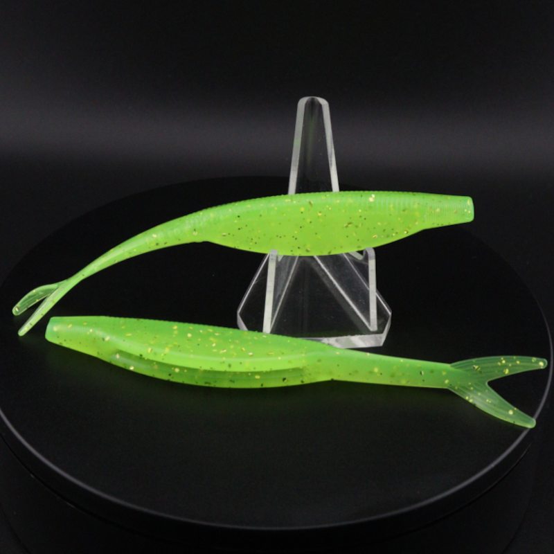 5-inch darter fluke fishing lure, bright chartreuse green with speckled dots