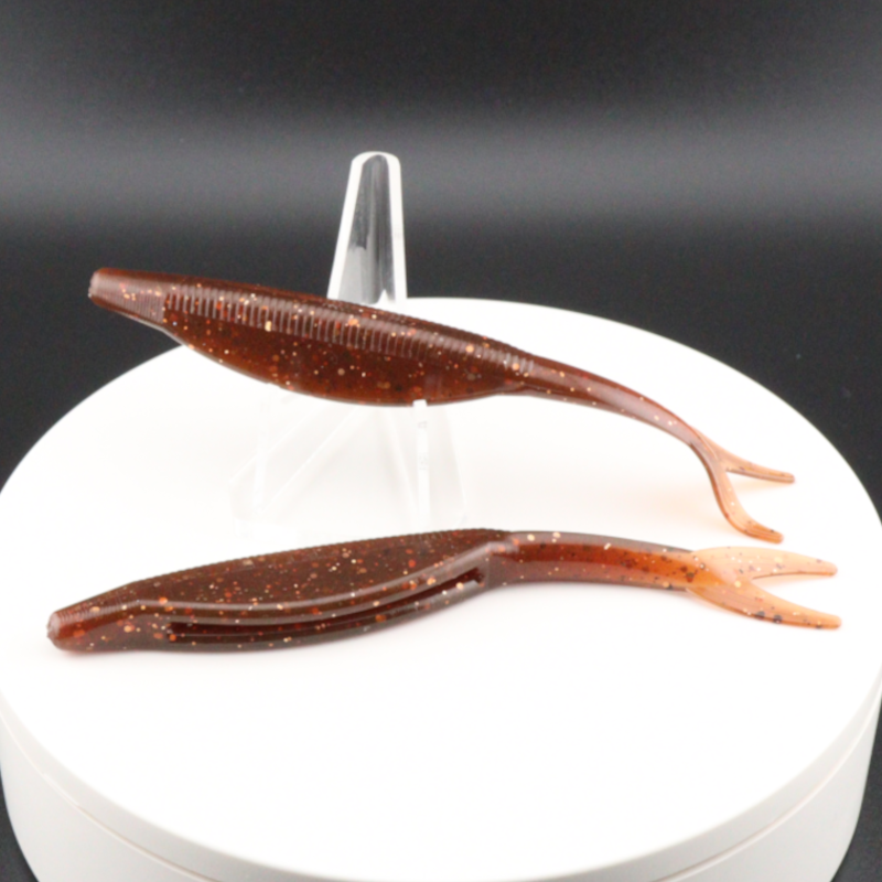 5-inch darter fluke fishing lure, reddish brown with glitter speckles and forked tail