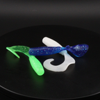 3-inch green and blue soft plastic grub worm with twin tail fins