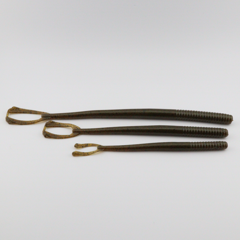 Dark brown glitter fishing worm lures with curly tails