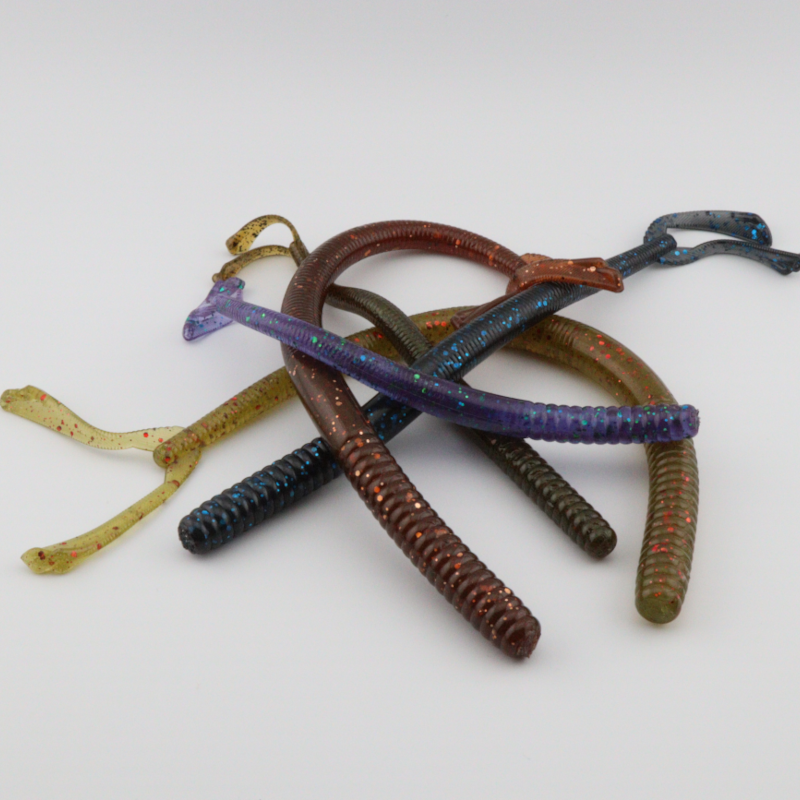 Mixed-color glitter fishing worm lures with curled tails