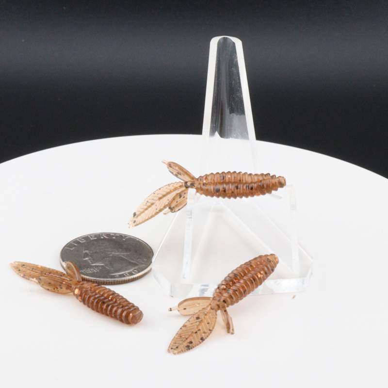 1.75 in beaver-tail fishing lure, brown body with beige winged fins