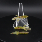 1.75 in beaver-tail fishing lure, yellow-green body with striped winged fins