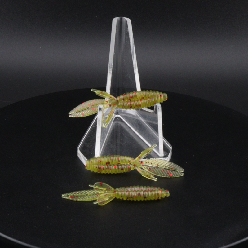 1.75 in beaver-tail fishing lure, yellow-green body with striped winged fins