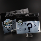 Bass fishing scratch-and-dent pack, three sealed bags with circular logos and question marks