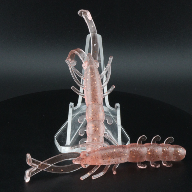 3.4 in Buggy Shrimp soft plastic fishing lure, translucent pink-brown with speckles