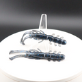 Buggy Shrimp lure, dark blue speckled body with silver fins and curled legs