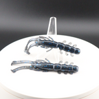 Buggy Shrimp lure, dark blue speckled body with silver fins and curled legs