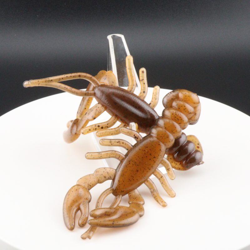 3.4-inch soft plastic craw lure in dark brown and tan, detailed claws and legs