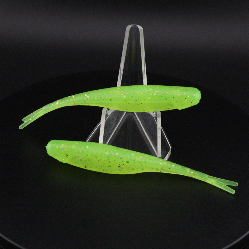 3.5-inch soft plastic shiner lure, chartreuse green translucent with speckles