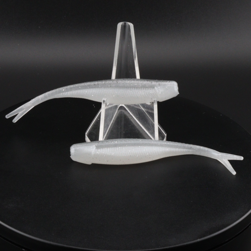 Sonar Shiner 3.5-inch translucent shiner lure on clear stand