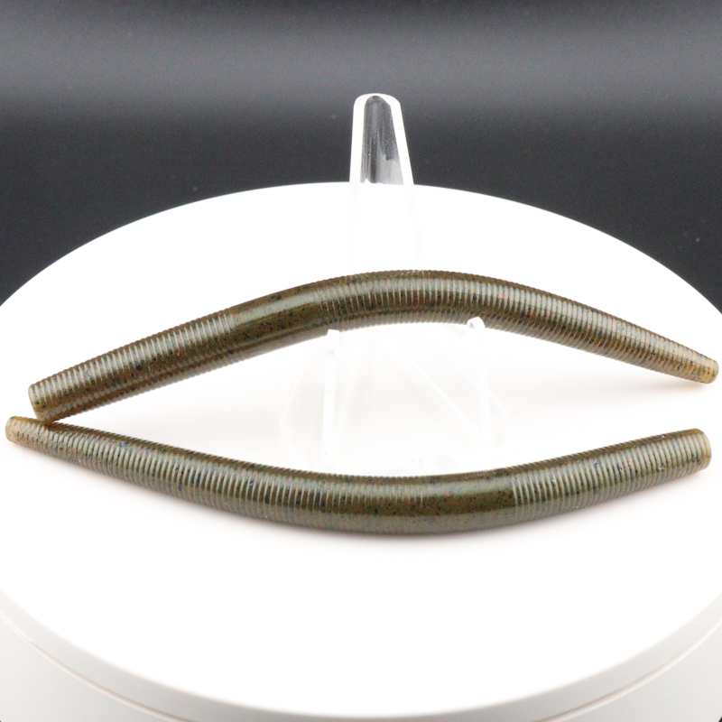 5 inch stick worm lures, olive brown with fine glitter speckles