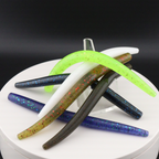 5 inch stick worm lures, neon green and dark blue with speckled details