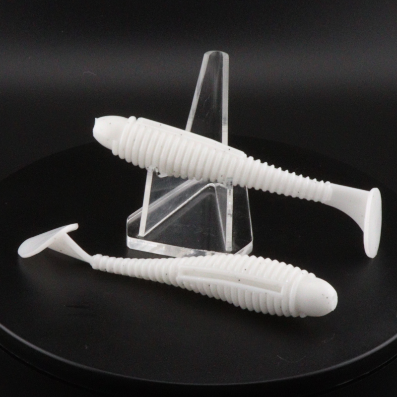 3.8-inch soft plastic worm lures, translucent white with ribbed body