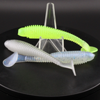 3.8-inch soft plastic worm lures, neon chartreuse and translucent blue-gray