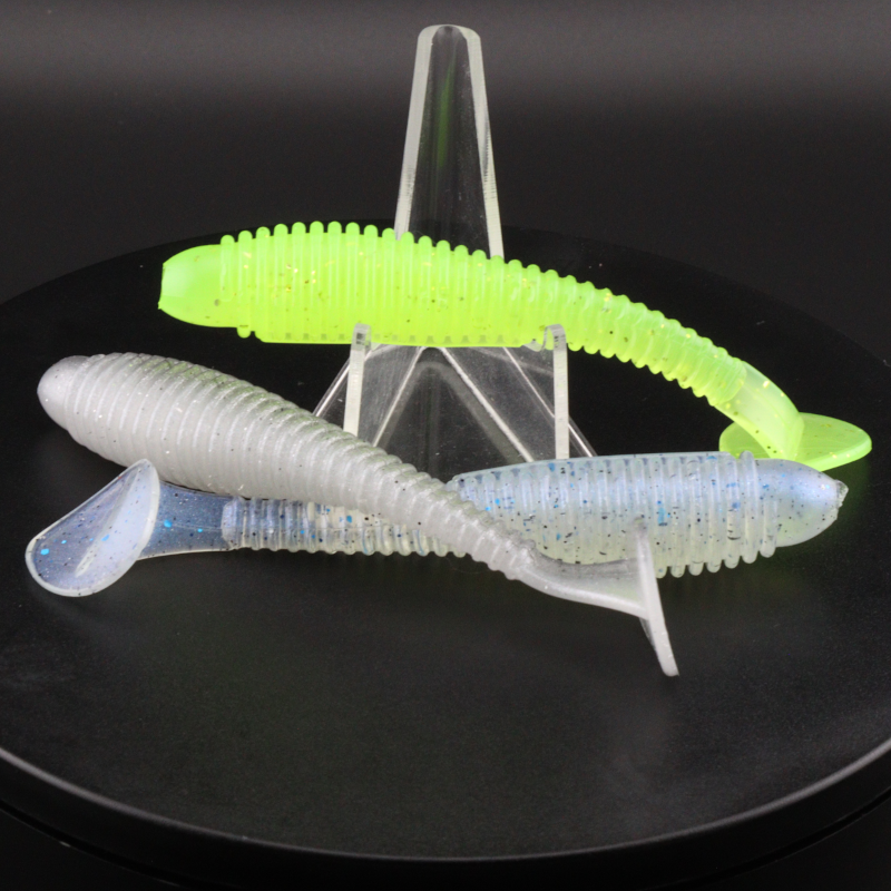 3.8-inch soft plastic worm lures, neon chartreuse and translucent blue-gray